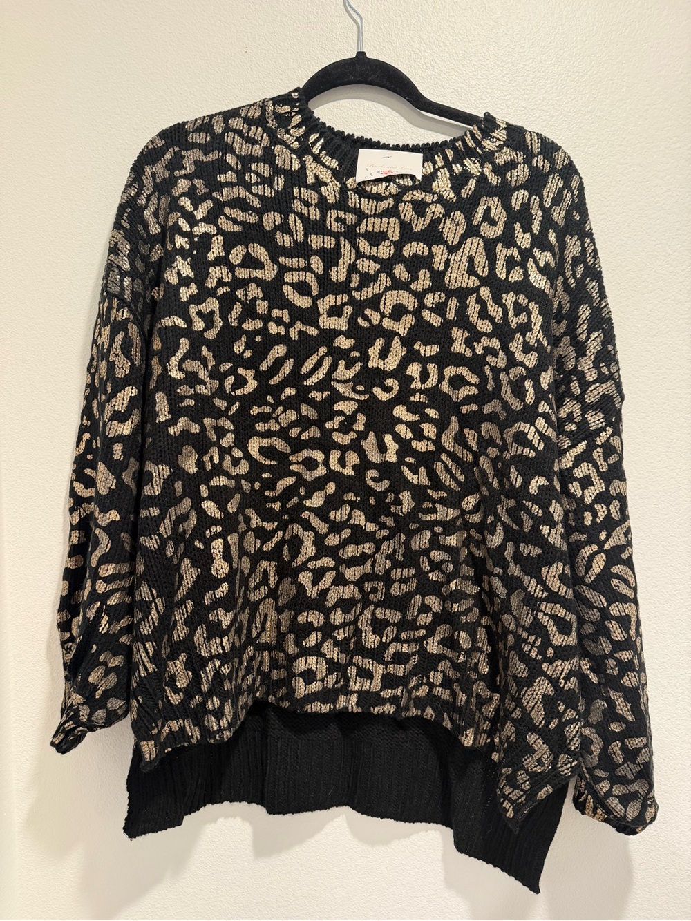 NWT And The Why Black & Gold Leopard Knit Sweater